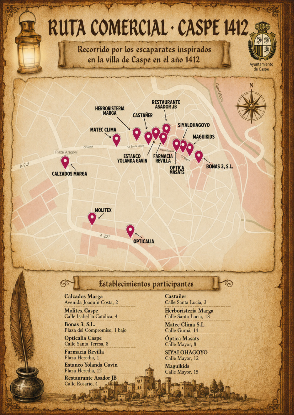 Mapa de la Ruta Comercial Descubre Caspe en 1412